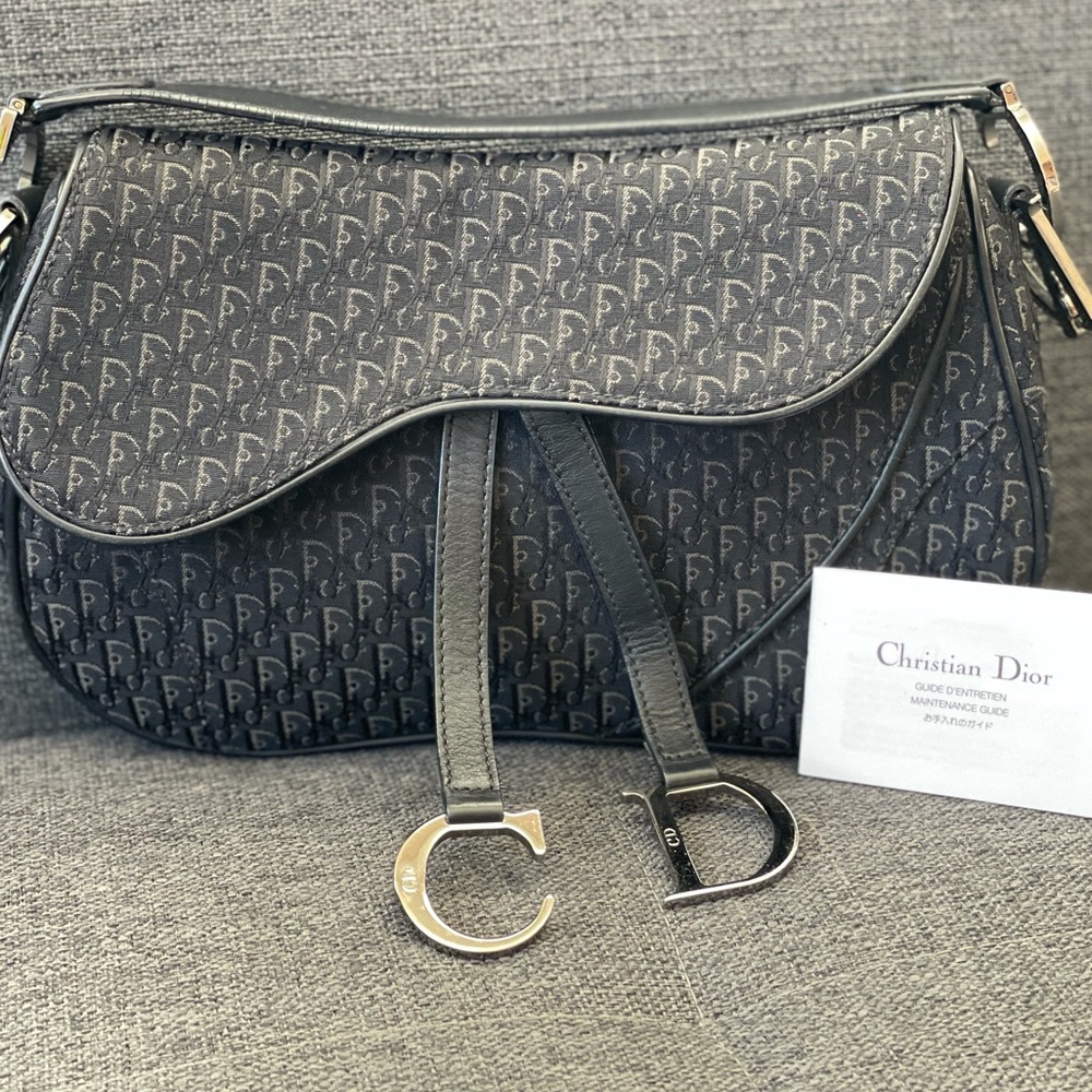 Christian Dior Black Trotter Canvas Double Saddle Bag - Picture 2 of 16